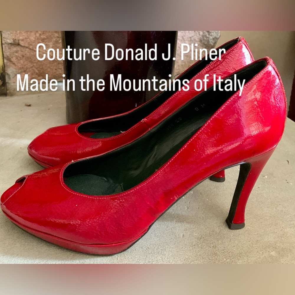 Couture Donald J. Pliner Red Leather Peep-Toe Heels The Mountains of Italy
